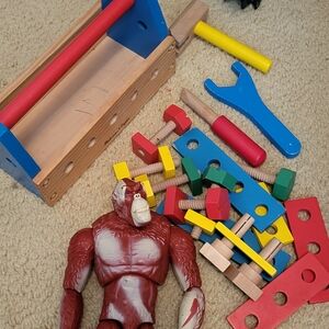 Colorful Wooden Tool Set with Action Figure